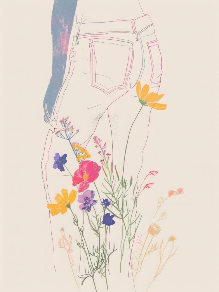 Floral Blue Jeans Line Art 9