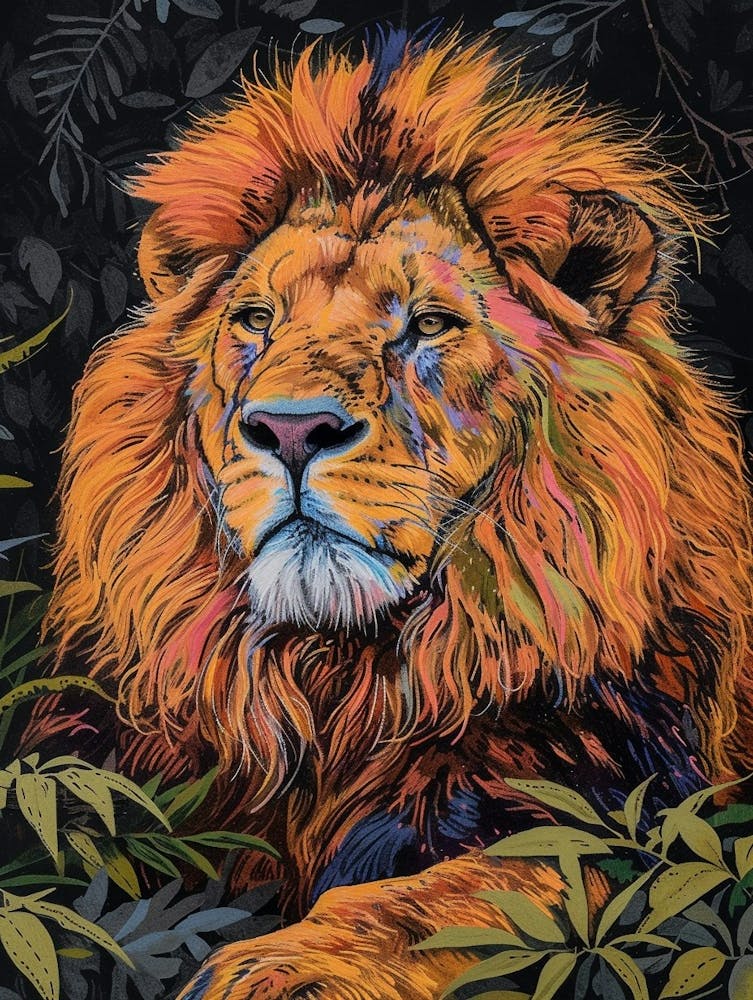 Masai Lion Lion In Different Seasons Fauvist Painting 1