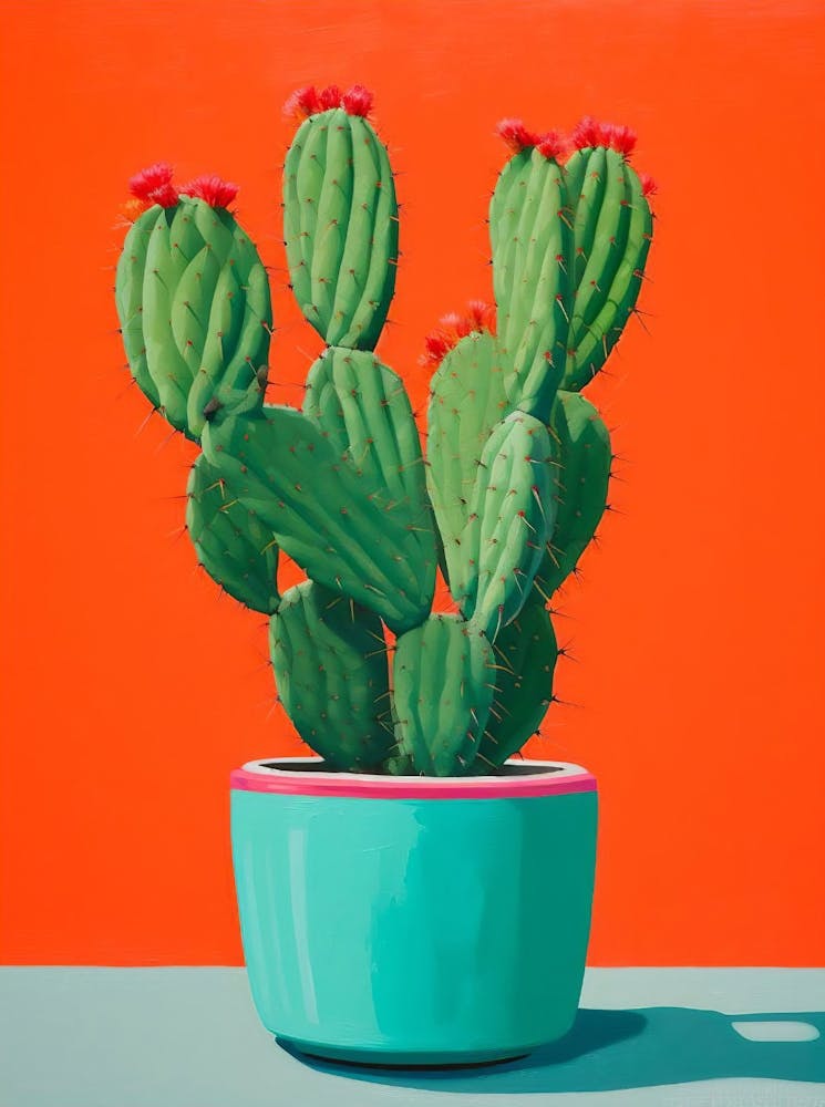 Abstraktes Kaktus-Stillleben, Abstrakter Kaktus, Pflanzen-Wandkunst, Bunte Kaktus-Dekoration, Botanische Wüsten-Wandkunst, Wohnzimmer-Dekoration