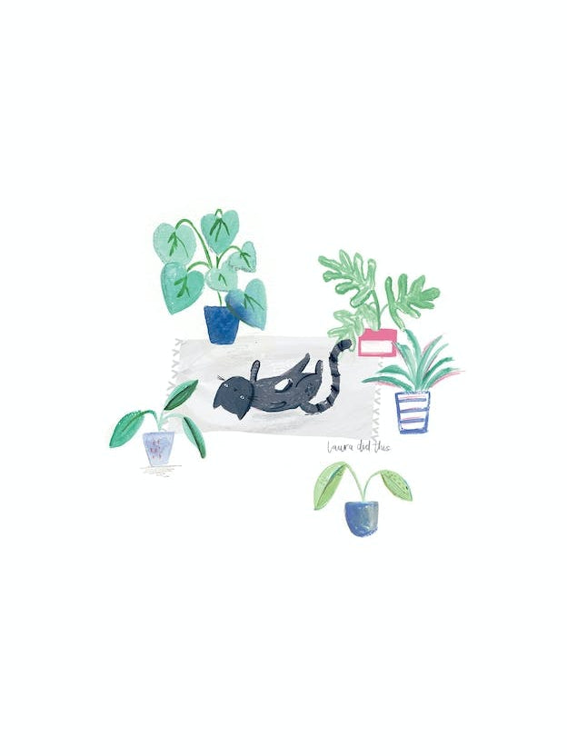 Painted Black Cat On Rug