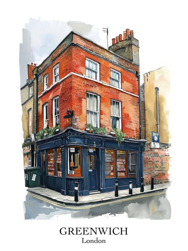Greenwich London Borough   Street Watercolour 4 Poster