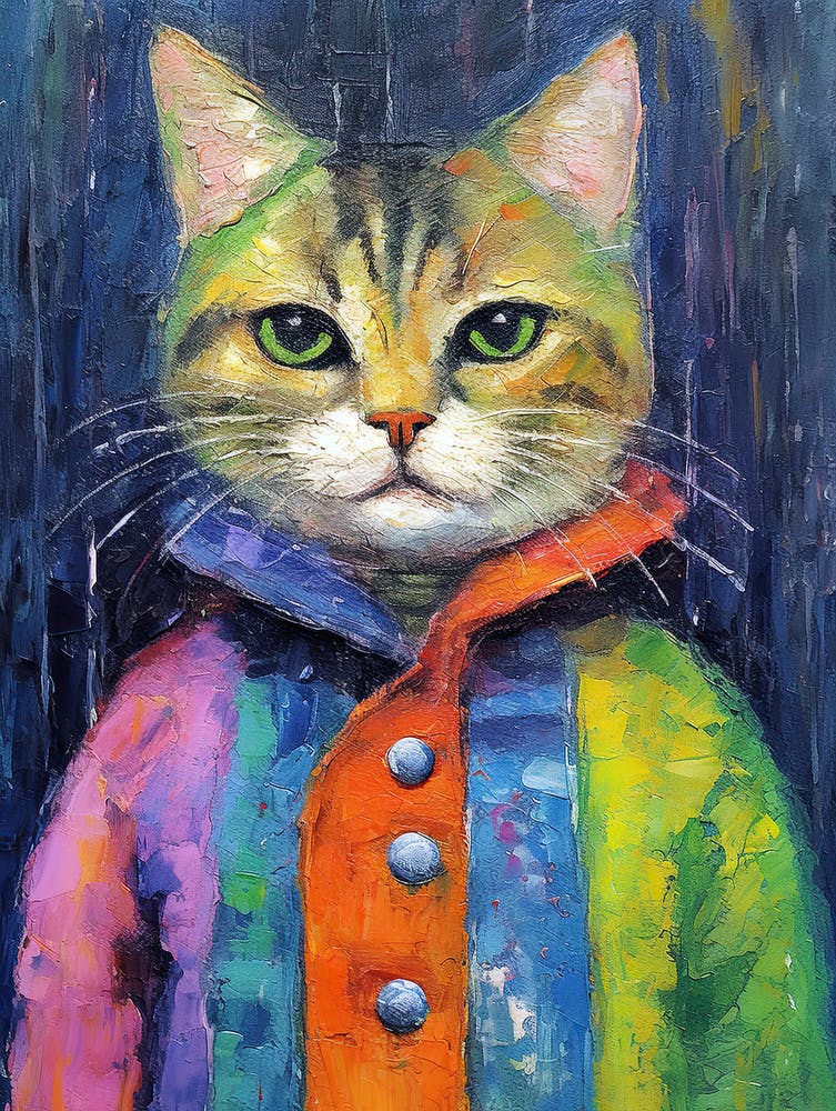 Whiskered Whimsy; A Cat Oil Painted Style