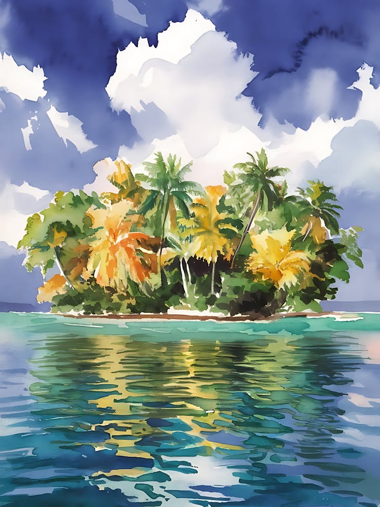 Tropical Island With Palm Trees
