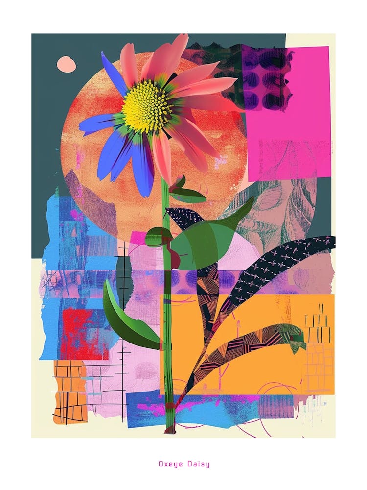 Oxeye Daisy 3 Neon Flower Collage Poster