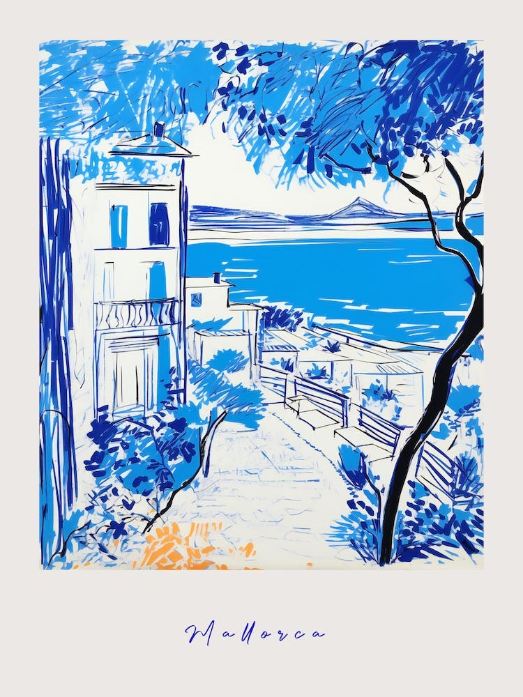 Mallorca Spain 3 Mediterranean Blue Drawing Poster