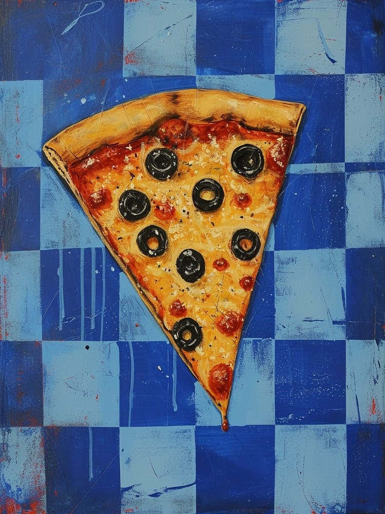 Pizza With Olives Blue Checkerboard 1