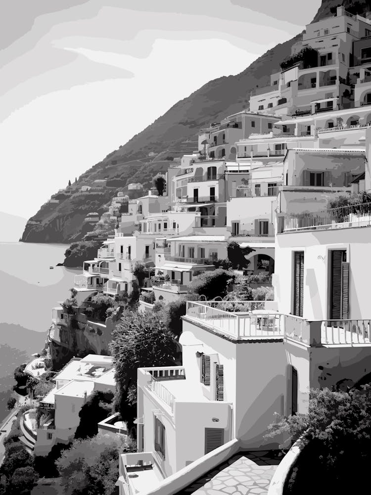 Positano, Italy, Black And White Photography 4