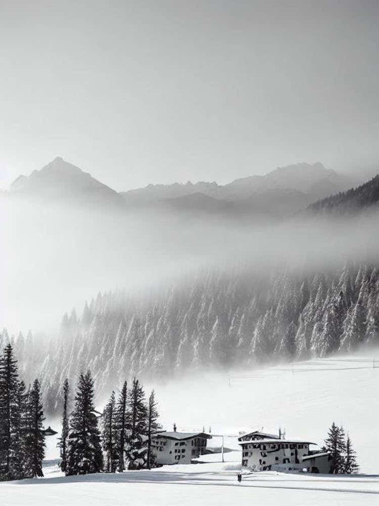 Courmayeur, Italy Black And White Skiing Poster