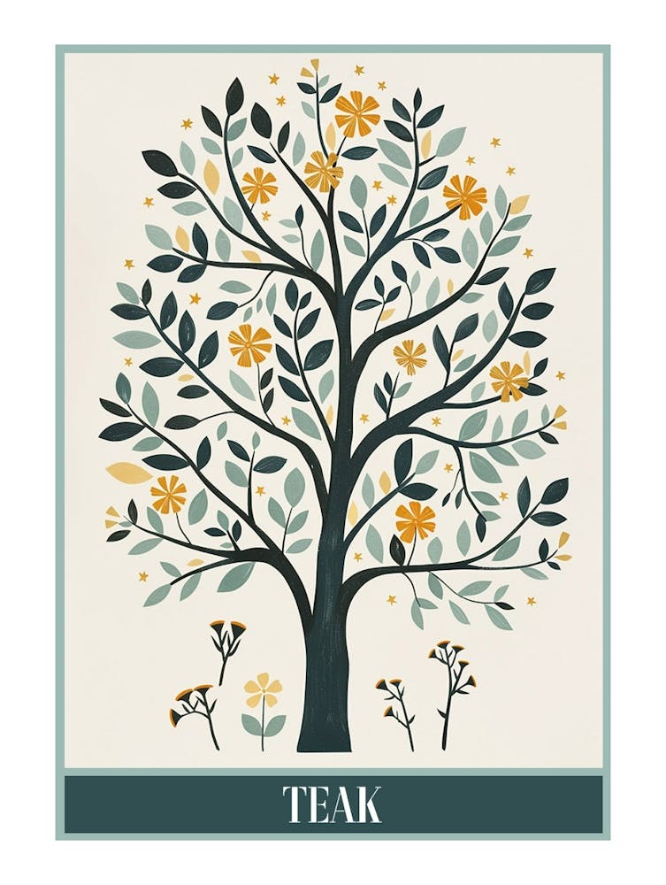 Teak Tree Flat Illustration 4 Poster