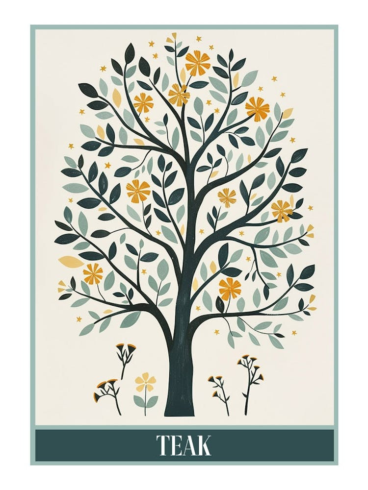 Teak Tree Flat Illustration 4 Poster