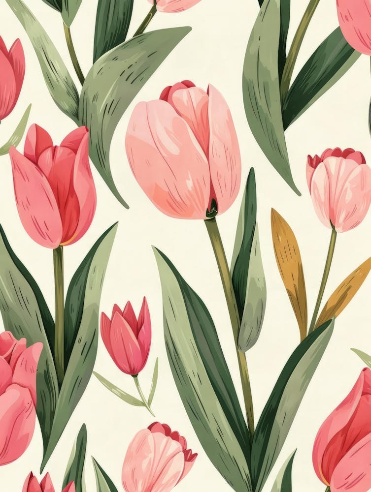 Watercolor Tulips Seamless Pattern