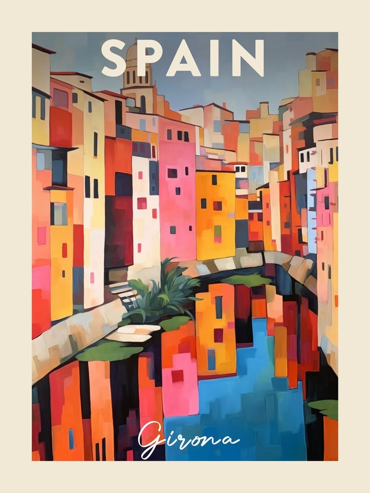 Girona Spain 3 Fauvist Painting  Travel Poster