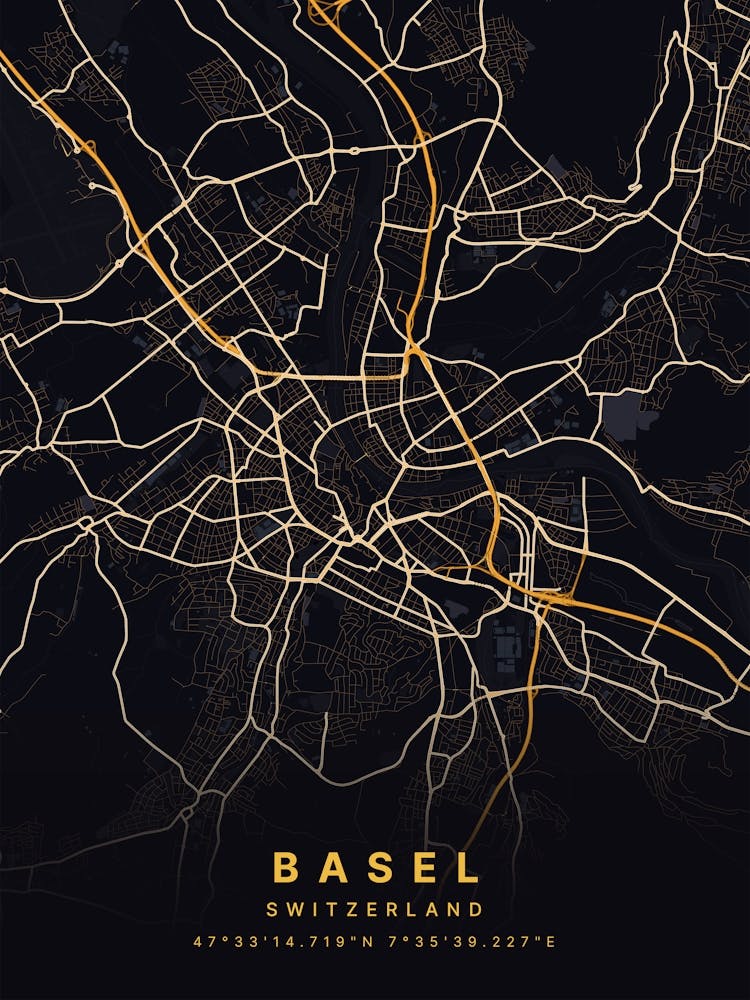 Basel Switzerland Black And Gold Map