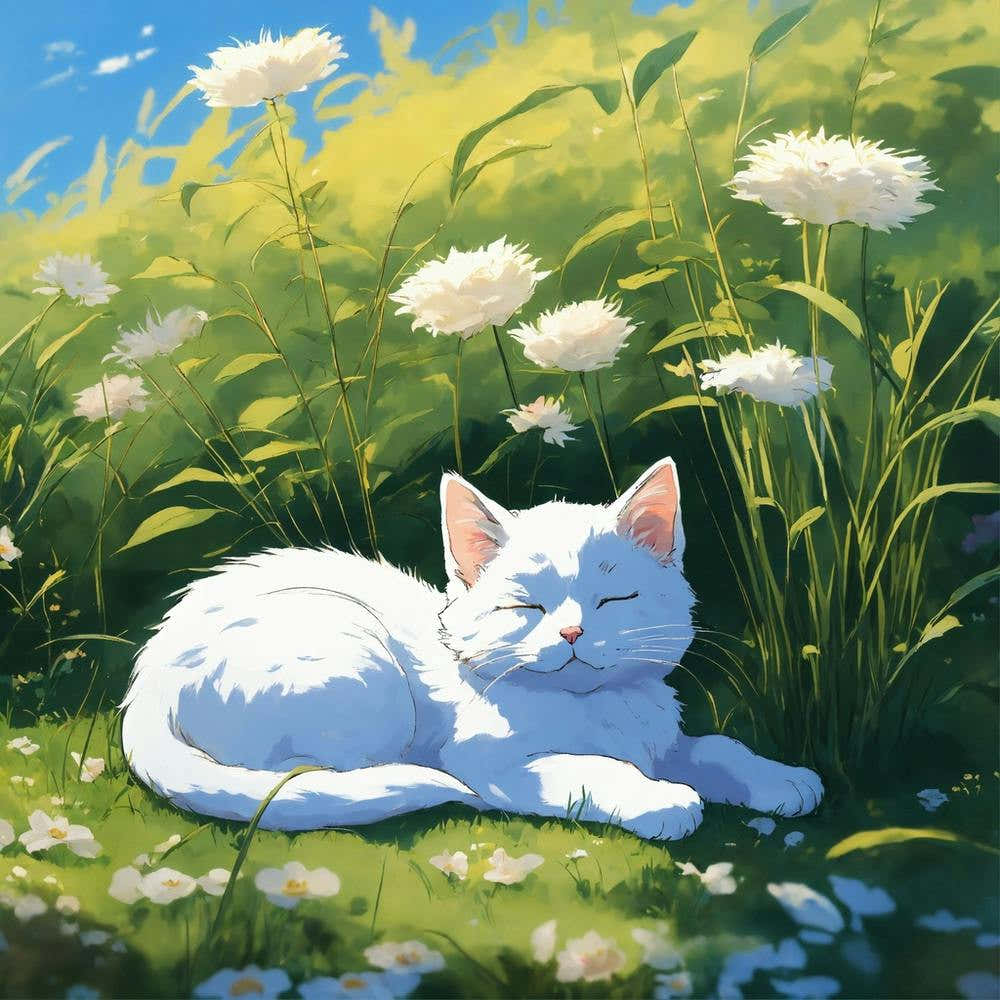 White Cat In The Grass