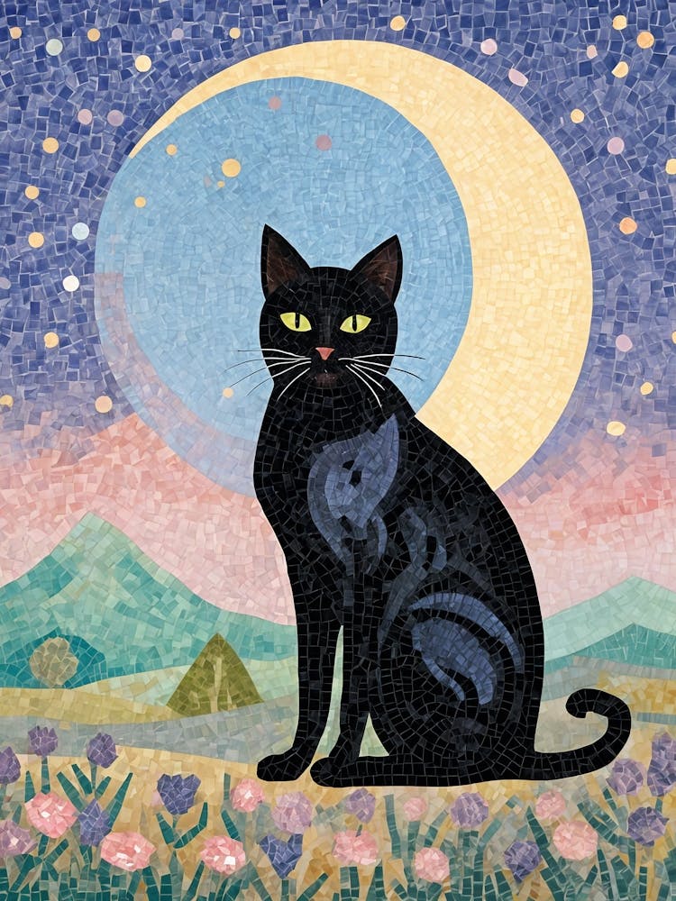 Black Cat In The Moonlight Mosaic no1