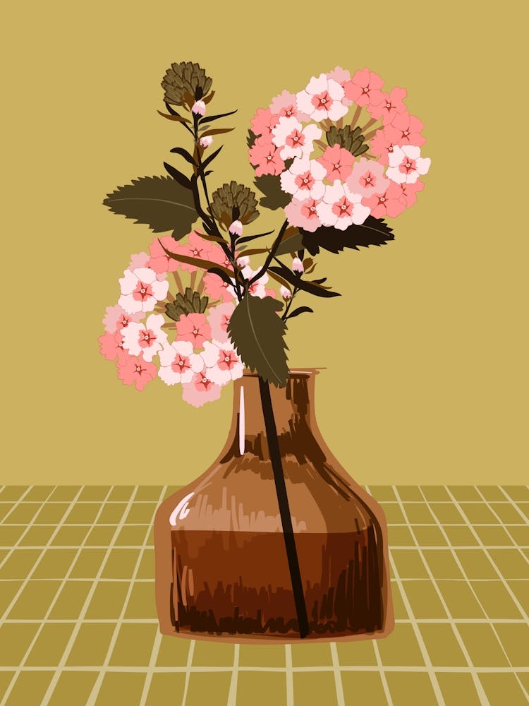 Sage Vase of Flowers Modern Botanical