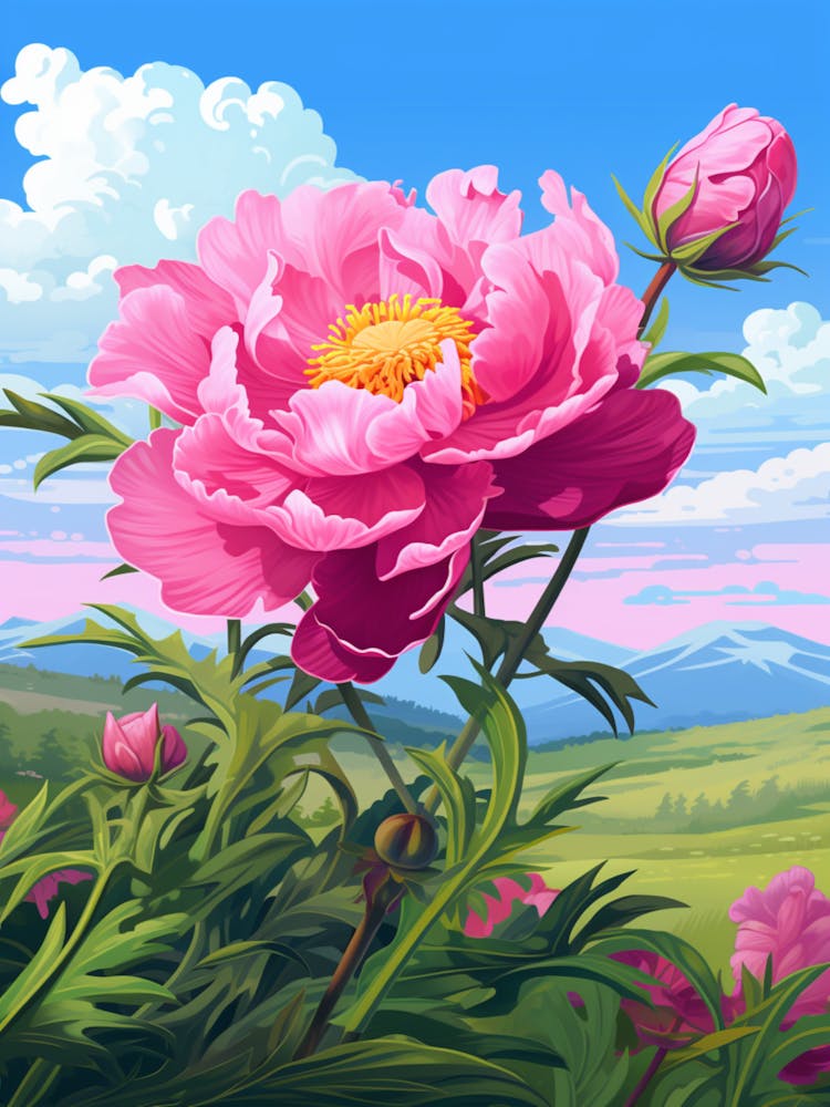Pfingstrosen-Wildblume Auf grünem Feld (1)