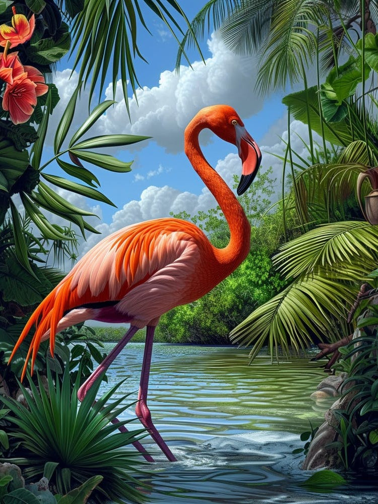 Greater Flamingo Yucatan Peninsula Mexico Tropical Illustration 3