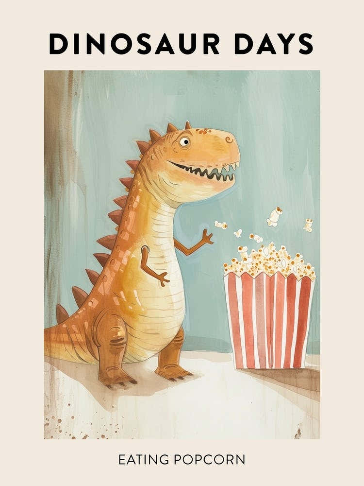 Eating Popcorn Dinosaur Poster