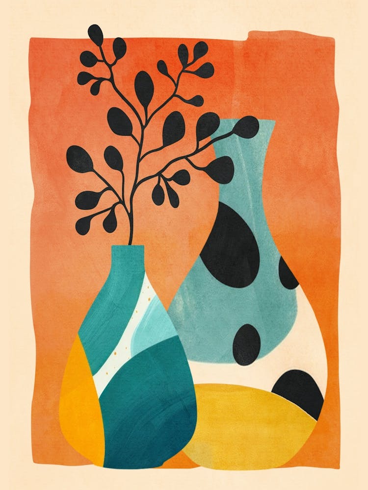 Modern Abstract Vases with Plant 1