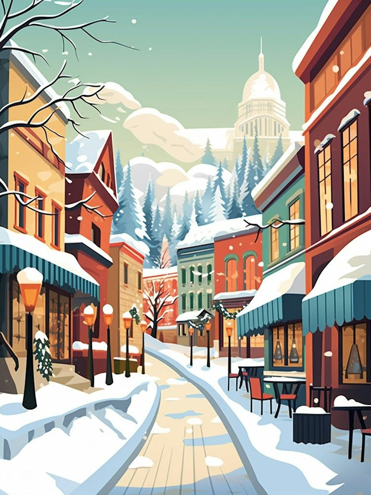 Vintage Winter Travel Illustration Quebec City Canada 3