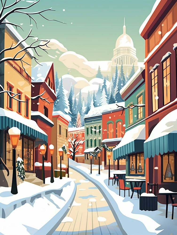 Vintage Winter Travel Illustration Quebec City Canada 3
