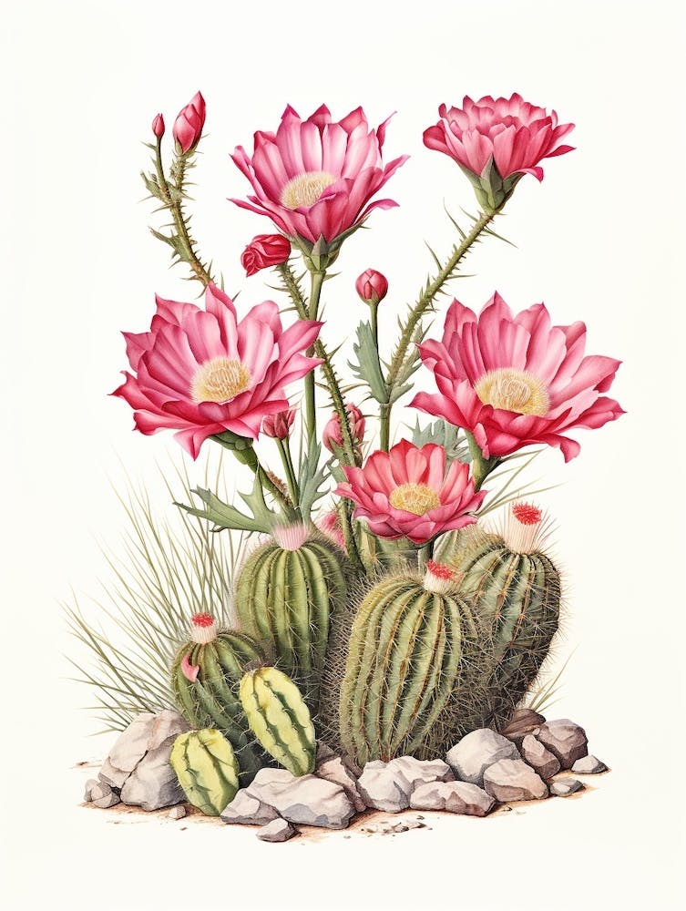 Vintage Cactus Illustration Hedgehog Cactus