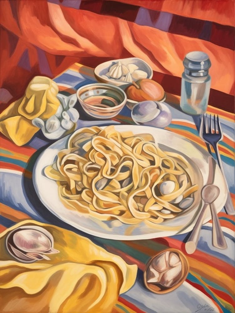 Spaghetti Alle Vongole Still Life Painting
