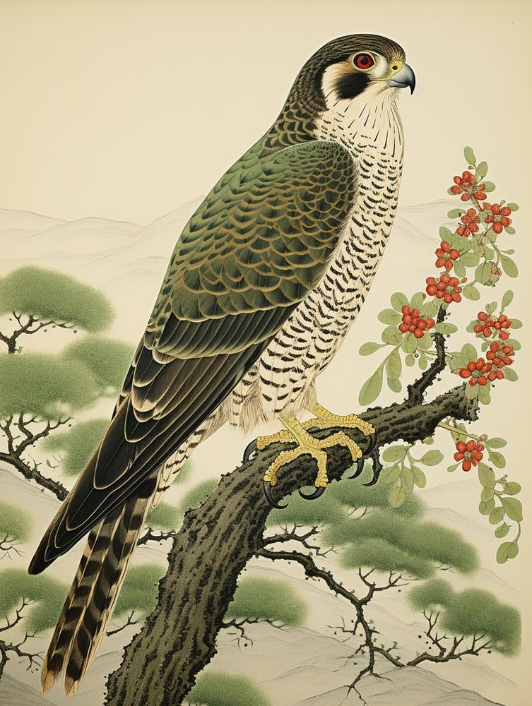 Ohara Koson Inspired Bird Painting Falcon 4
