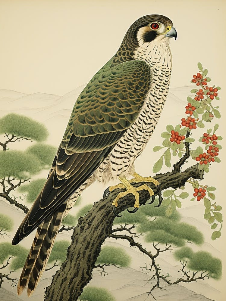Ohara Koson Inspired Bird Painting Falcon 4