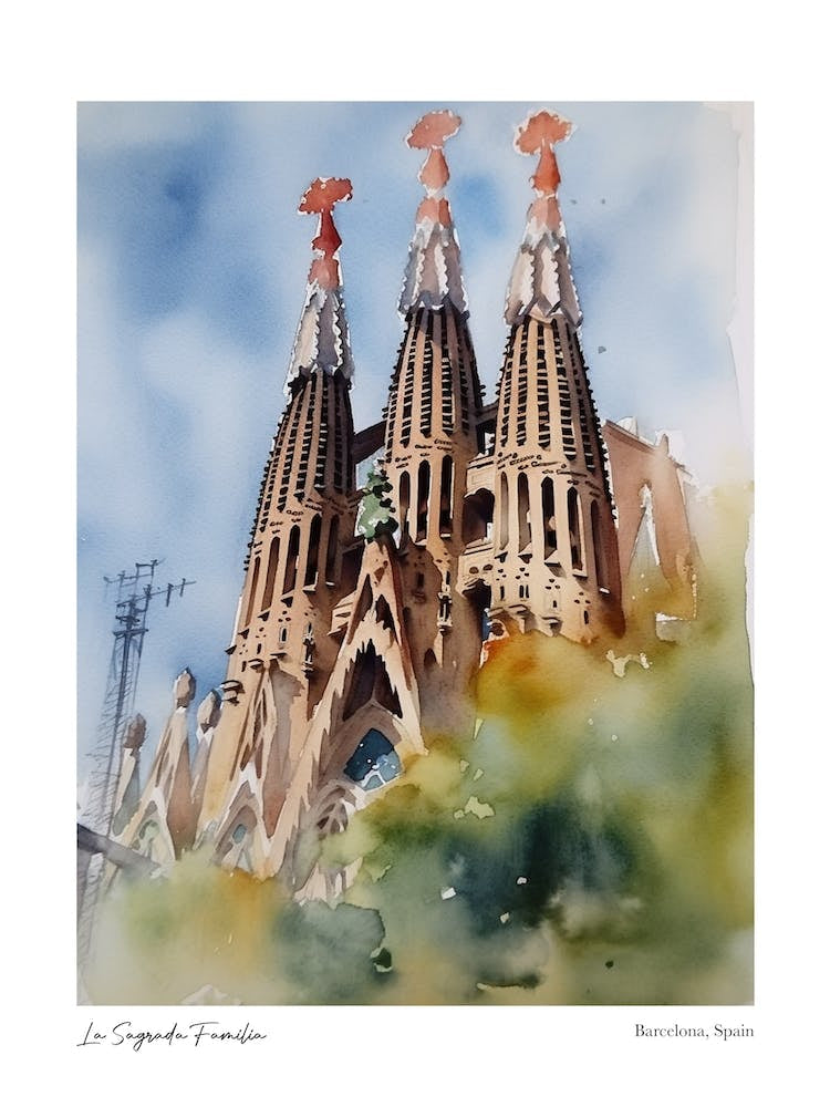 La Sagrada Familia, Barcelona, Spain 2 Watercolour Travel Poster
