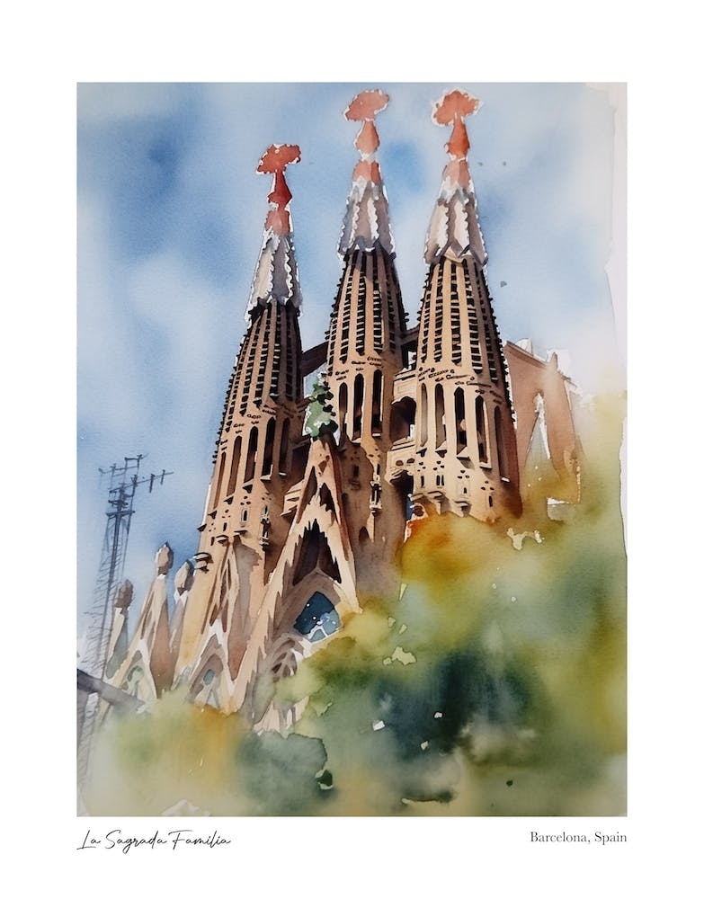 La Sagrada Familia, Barcelona, Spain 2 Watercolour Travel Poster