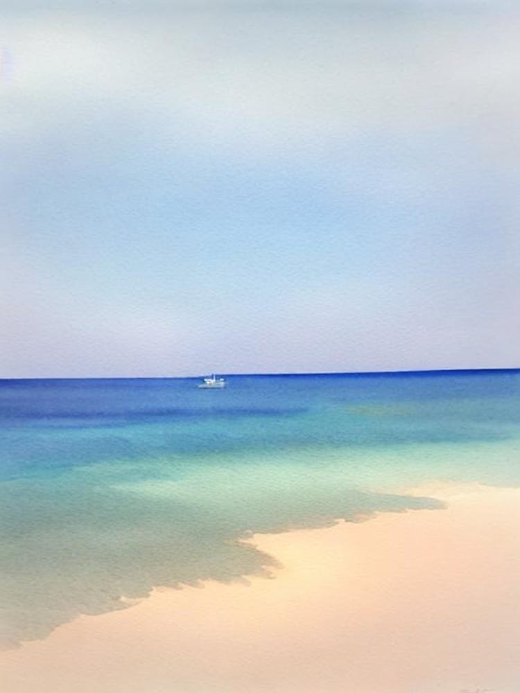 Cala Macarella Beach, Menorca, Spain Watercolour