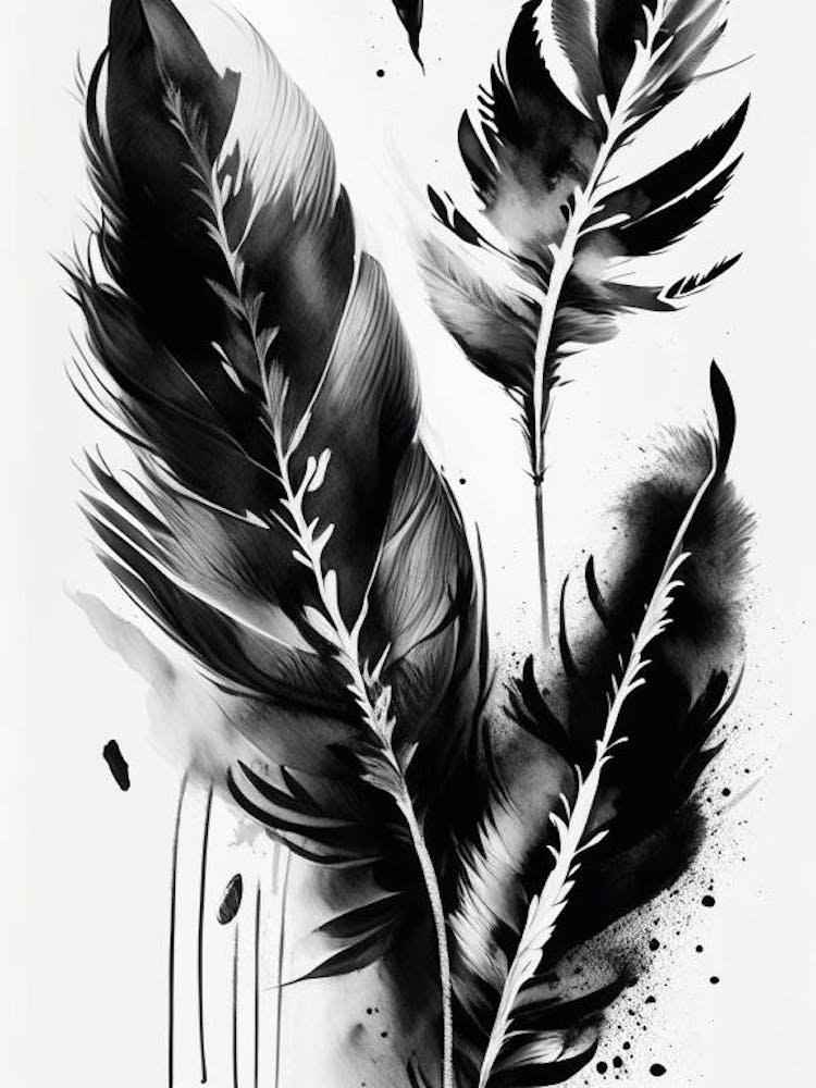Feather And Birds 1 Symbol Black And White Painting
