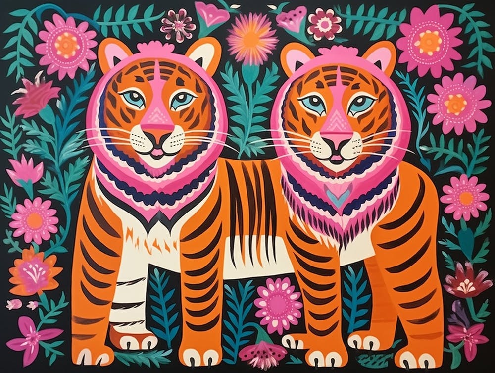 Sumatran Tiger 1 Folk Style Animal Illustration