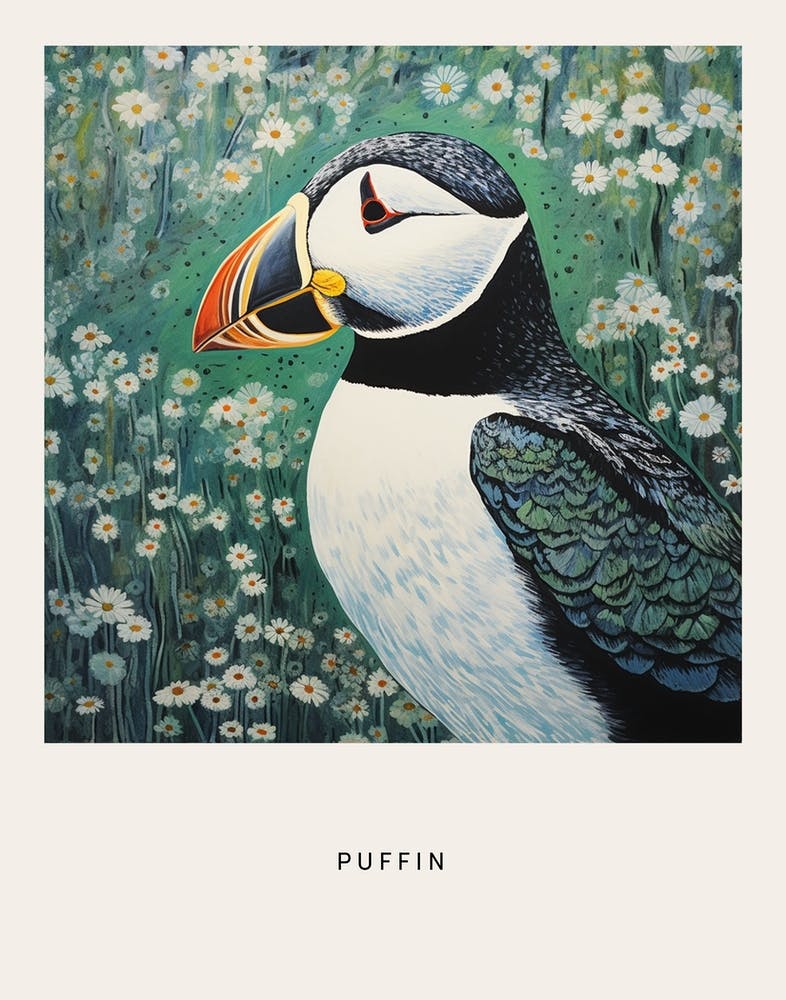 Ohara Koson Inspired Bird Painting Puffin 1 Poster