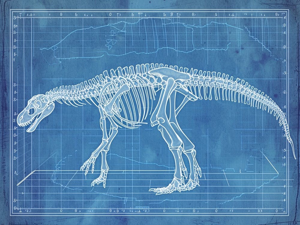 Diplodocus Skeleton Hand Drawn Blueprint 2