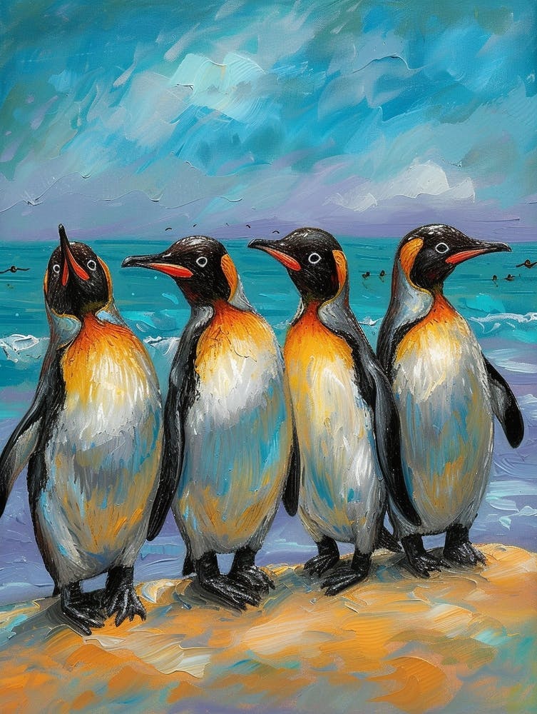 African Penguin Paradise Harbor Oil Painting 4