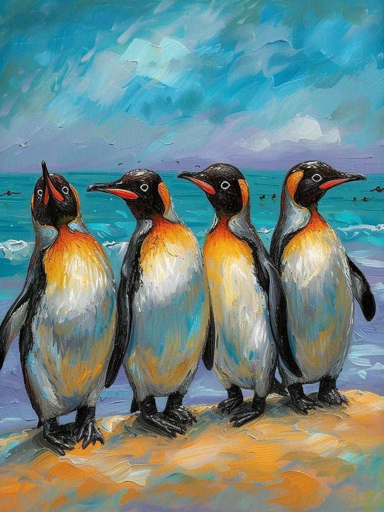 African Penguin Paradise Harbor Oil Painting 4