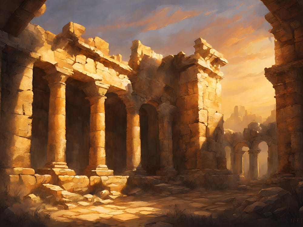 Ancient Ruins Bathed In The Golden Glow Of Sunset