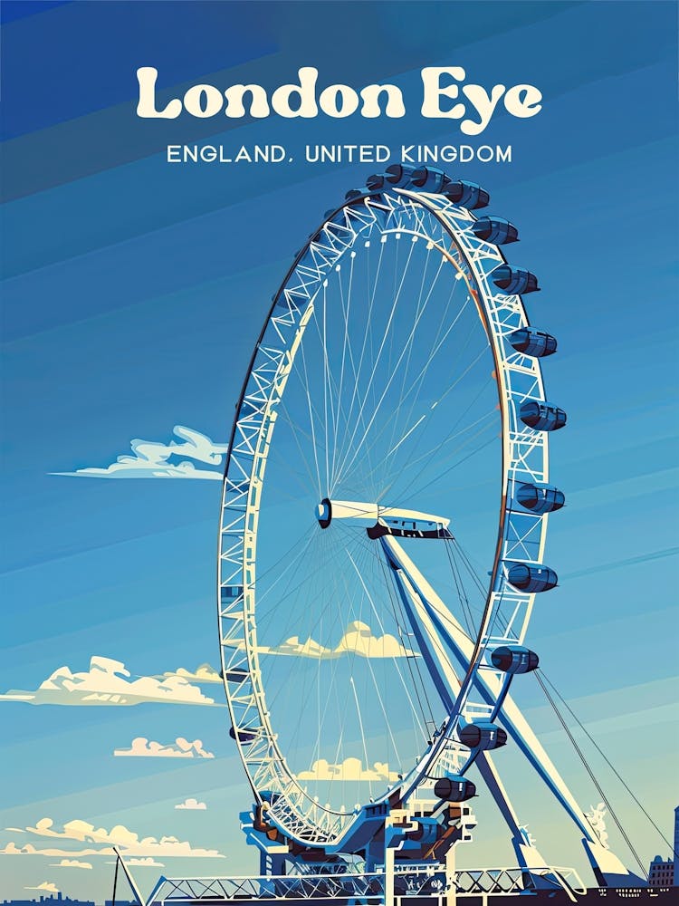 London England Millennium Wheel Digital Travel Illustration
