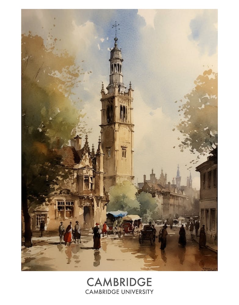 Cambridge University 3 Watercolor Travel Poster