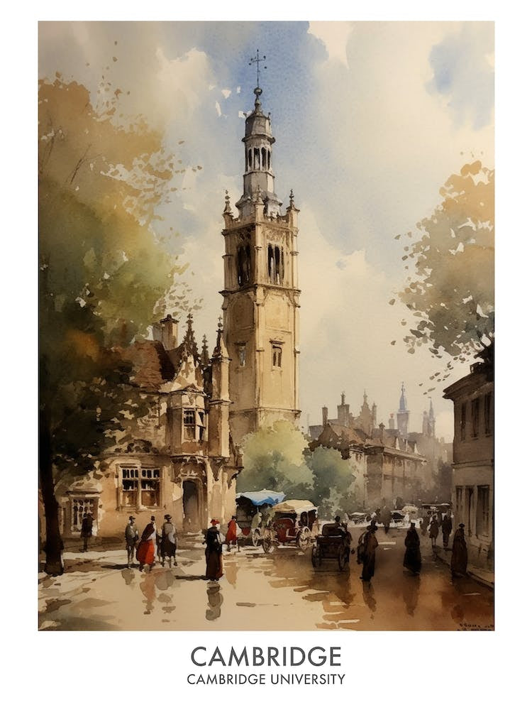 Cambridge University 3 Watercolor Travel Poster