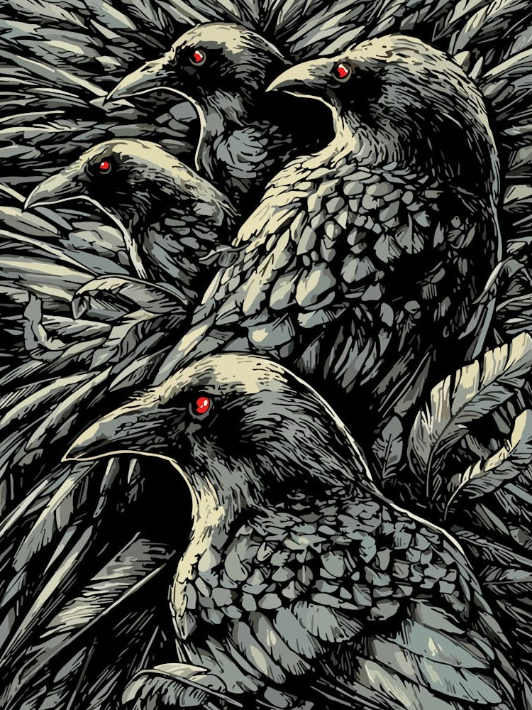 Red-Eyed Ravens – Mysterious Gothic Wildlife Artwork