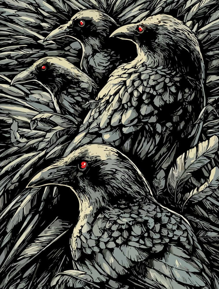 Red-Eyed Ravens – Mysterious Gothic Wildlife Artwork
