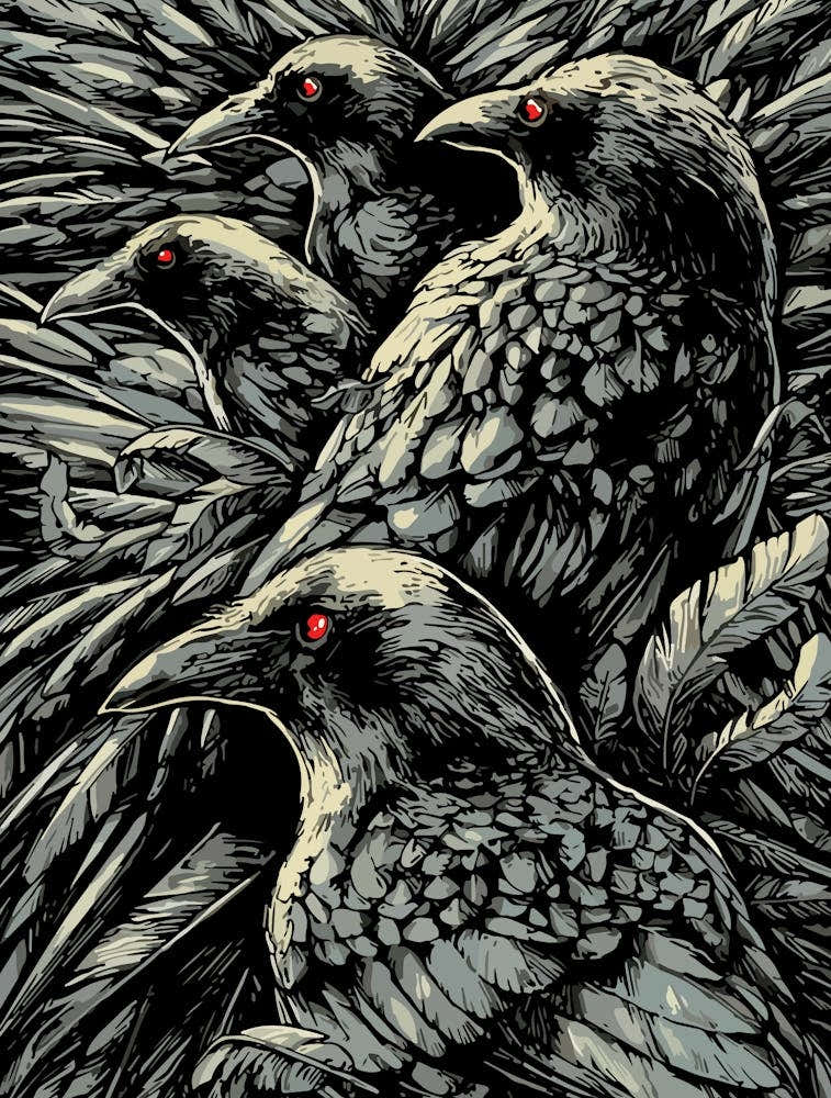 Red-Eyed Ravens – Mysterious Gothic Wildlife Artwork