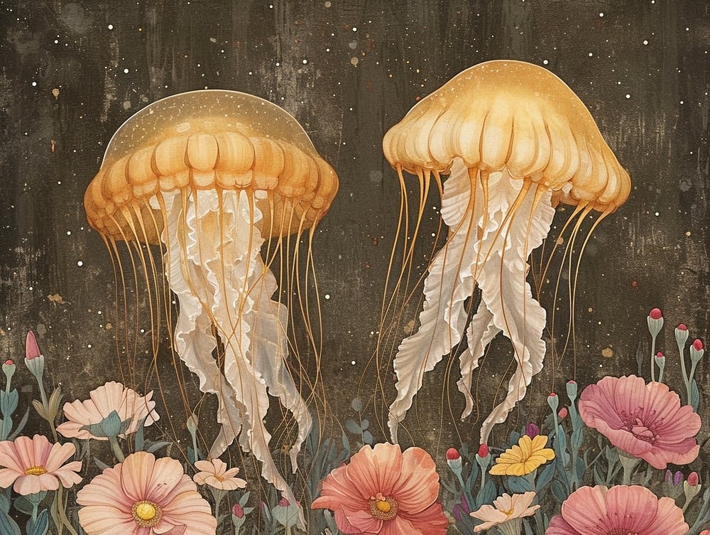 Floral Animal Illustration Jellyfish 2