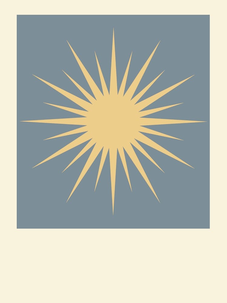 Sunburst Retro Blue Print Vintage Wall Art Spiritual Decor Blue Star Print