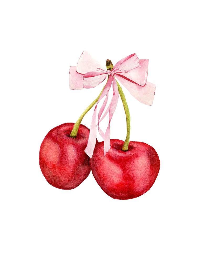 Coquette Cherries & Pink Bow - 2 - White