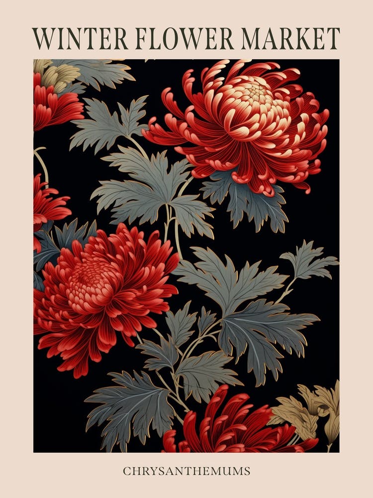 Chrysanthemums 9 Winter Flower Market Poster